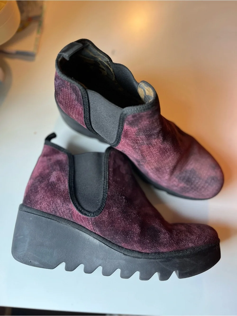 Fly London Byne Suede Chelsea Wedge Booties
